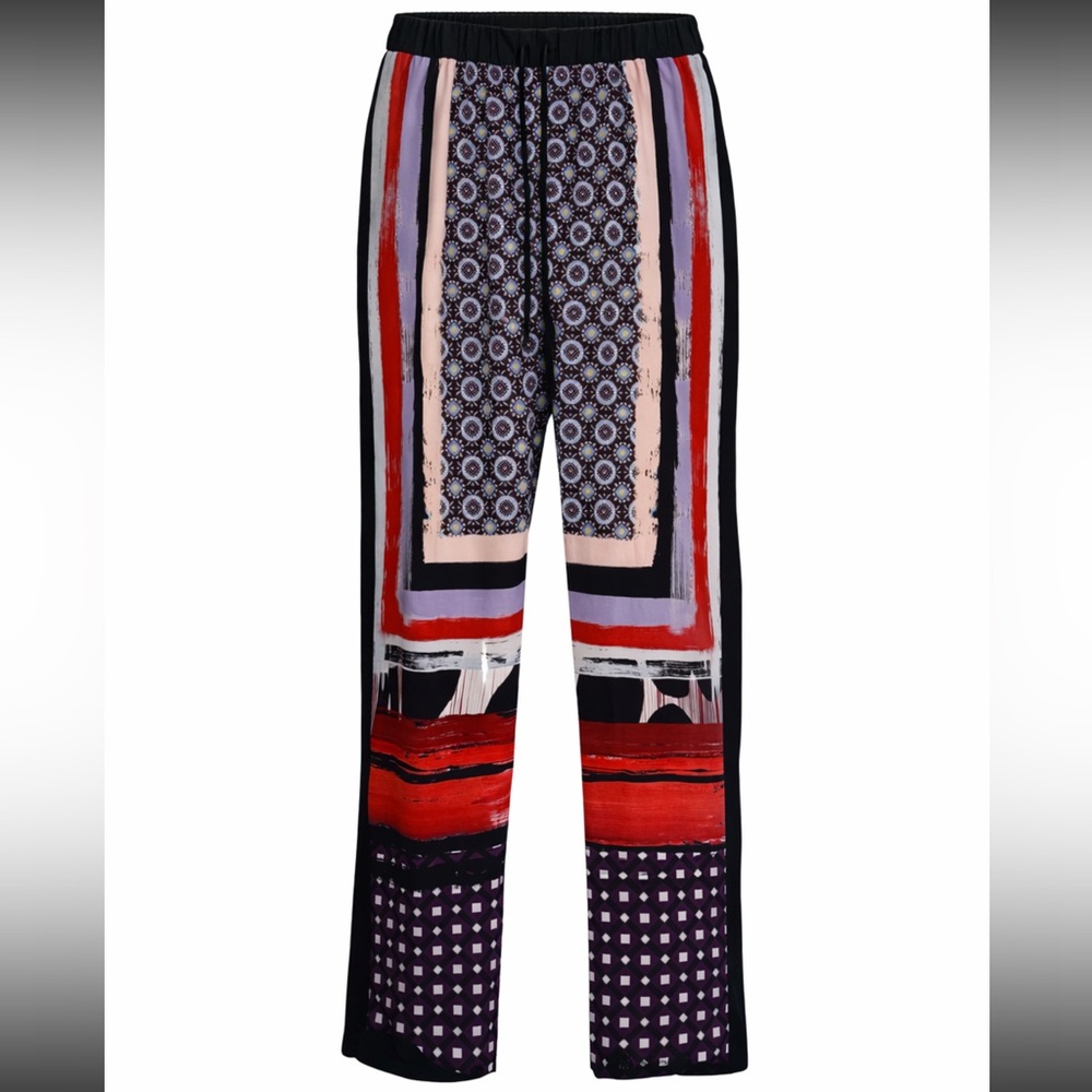 Clover Canyon Black Pants with Red and Pink Geometric Prints Size Small